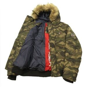 Tommy Hilfiger Men's Green Camo Short Snorkel Faux Fur Hooded Jacket 3XL NEW